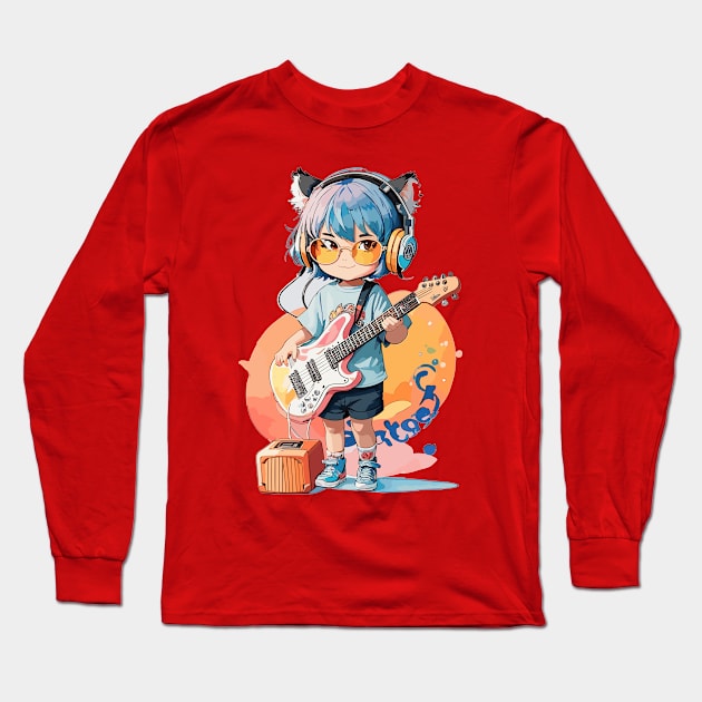 A little girl plays the guitar Long Sleeve T-Shirt by CatCoconut-Art